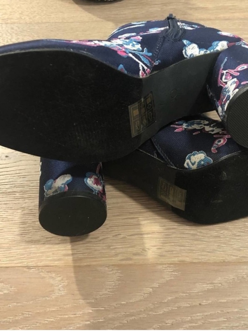Urban Outfitters Blue Floral Heeled Boots 7